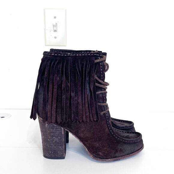 Frye Parker Fringe Suede Womens Boots Size 7.5M Chocolate Brown Boho Western - Picture 1 of 14